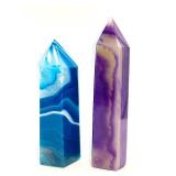 Blue & Purple Agate Obelisks with Teal Swirl Bowl