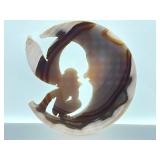 Agate Shell Cameo Sculpture - Circular Ring with Parent & Child Silhouette