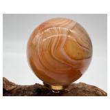 Agate Sphere - Brown Banding On Wood Stand