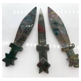 Stone Dagger Knives Set of 3 - Multicolor Swirl Blades & Star Pommel Handles