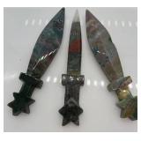 Stone Dagger Knives Set of 3 - Multicolor Swirl Blades & Star Pommel Handles