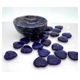 Blue Heart-Shaped Stones - Decorative Pebbles with Stone Bowl