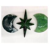 3-Piece Carved Green Jade Crescent Moons with Star