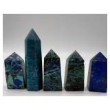 Azurite Malachite Towers Set of 5 & Blue Azurite Sphere on Rock
