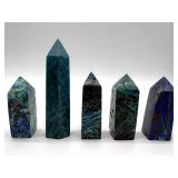 Azurite Malachite Towers Set of 5 & Blue Azurite Sphere on Rock
