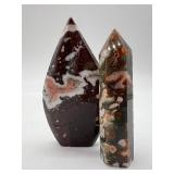 Brecciated Jasper Obelisk Pair - Dark Red with White Veining & Multicolor Agate