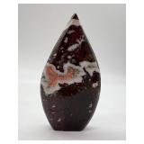 Brecciated Jasper Obelisk Pair - Dark Red with White Veining & Multicolor Agate