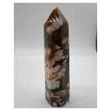 Brecciated Jasper Obelisk Pair - Dark Red with White Veining & Multicolor Agate