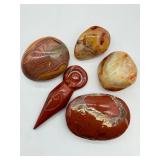 Agate Stones & Red Carved Goddess - Polished, Assorted Colors