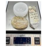 Jasper Tower Point Obelisk & Selenite Bowl & Moonstone or Sunstone Rock