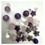 Amethyst & Rose Quartz Stone Spheres & Star Shapes with 3 Stone Bowls