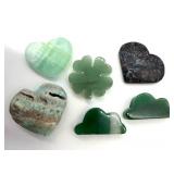 Variety of Stones including Jade - Hearts, Clover & Clouds (Lot of 6)
