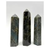 Labradorite Obelisk Crystal Towers - 3-Piece Set, Dark Gray with Blue Flash