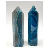 Blue Dyed Agate Sphere on Driftwood Base - 2 Dyed Agate Obelisks