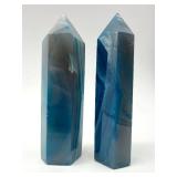 Blue Dyed Agate Sphere on Driftwood Base - 2 Dyed Agate Obelisks