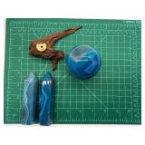 Blue Dyed Agate Sphere on Driftwood Base - 2 Dyed Agate Obelisks