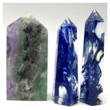 Fluorite & Blueberry Smelt Quartz Tower Points - 3 pcs