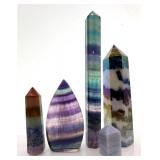 Fluorite & Aura Zebra Crystal Tower Points (Lot of 5)