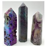 Fluorite, Sphalerite & Ruby Fuchsite Tower Points (Lot of 3)