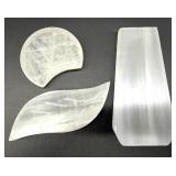 Carved Selenite Crystal Display Pieces - Hand Shape, Leaf Shape & Butterfly Forms
