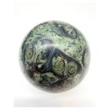 Green Moss Agate Sphere - Polished Orb with Orbicular Ring Patterns