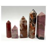 Polished Crystal Obelisks - Pink, Red, Brown & Purple Tones (Lot of 5)