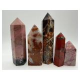 Polished Crystal Obelisks - Pink, Red, Brown & Purple Tones (Lot of 5)