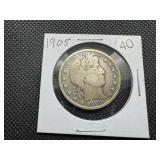 1905 Silver Barber Half Dollar