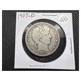 1907-D Silver Barber Half Dollar