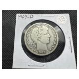 1907-D Silver Barber Half Dollar