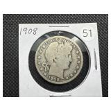 1908 Silver Barber Half Dollar