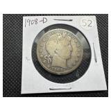 1908-D Silver Barber Half Dollar