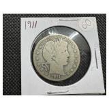 1911 Silver Barber Half Dollar