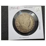 1911-D Silver Barber Half Dollar