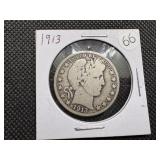 Semi-Key Date 1913 Barber Half Dollar - Greysheet Wholesale Value for a VG8 is $95