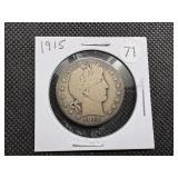 Semi-Key Date 1915 Barber Half Dollar - Greysheet Wholesale Value for a VG8 is $90