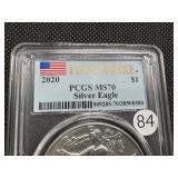 2020 1 Oz. First Strike Silver American Eagle PCGS MS70 - Perfect Graded Coin! -  PCGS Price Guide $133