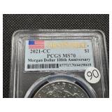 Key Coin 2021-CC  Morgan Silver Dollar PCGS MS70 - Perfect Graded Coin! -  PCGS Price Guide $350