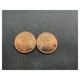 Two Copper 1 OZ Rounds Lincoln Design