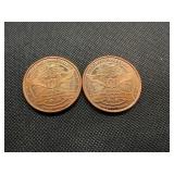 Two Copper 1 OZ Rounds Lincoln Design