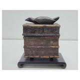 Interesting Old Vintage Bamboo Box w/Carved Raven / Bird