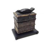 Interesting Old Vintage Bamboo Box w/Carved Raven / Bird
