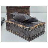 Interesting Old Vintage Bamboo Box w/Carved Raven / Bird