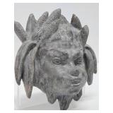 Vintage Cast Metal Gothic Style Face Sculpture