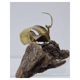 Very Cute Vintage Brass Snail Sculpture on Natural Wood Base