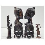 Group of Hand Carved African Wood & Carved Buffalo Horn