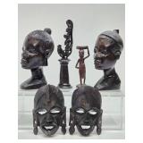 Group of Hand Carved African Wood & Carved Buffalo Horn