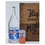 Excellent Vintage HIGHLAND Saint Paul Spring Water Wood Advertising Crates w/Full Sealed Bottles #2