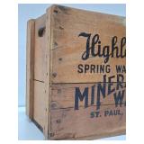 Excellent Vintage HIGHLAND Saint Paul Spring Water Wood Advertising Crates w/Full Sealed Bottles #2