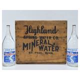 Excellent Vintage HIGHLAND Saint Paul Spring Water Wood Advertising Crates w/Full Sealed Bottles #3